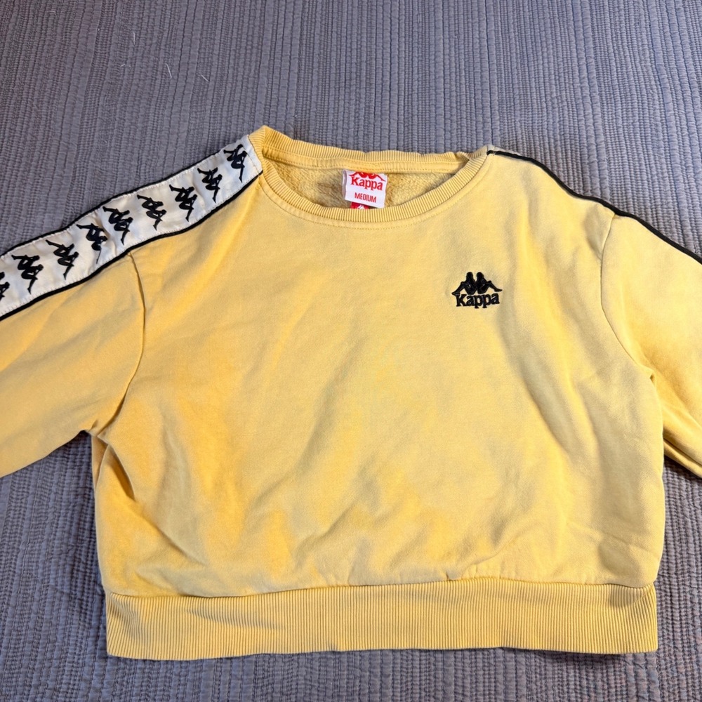 Kappa Yellow Cropped Crewneck Sweatshirt Medium Logo Tape Sleeve Pullover Top